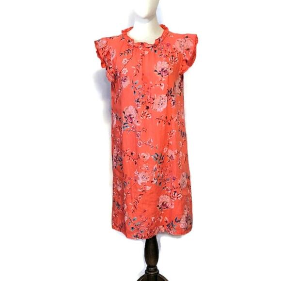 Bellambra Linen Floral Shift Dress Made in Italy Ruffle Midi Casual Summer M - Picture 8 of 12